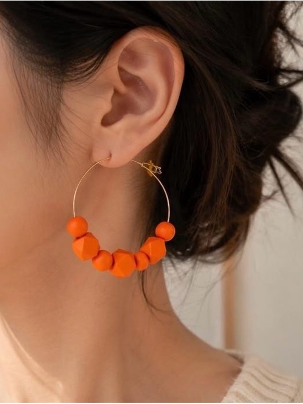 Orange Bead Hoop Earrings